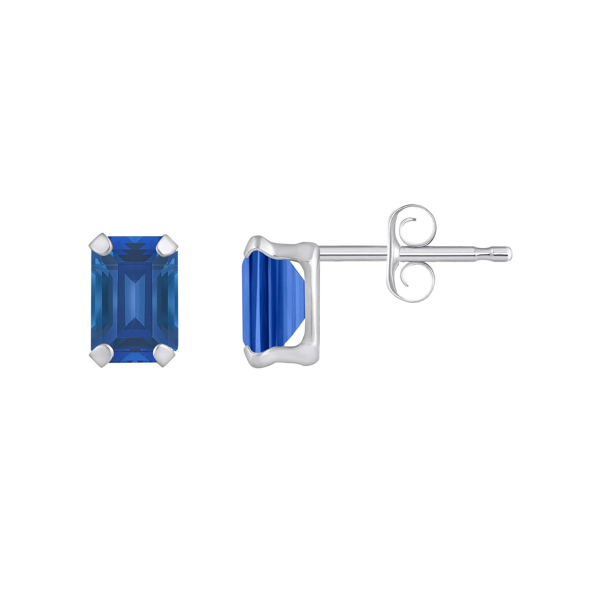 Celebration Gems 10k Gold Emerald Cut Lab-Created Sapphire Stud Earrings, Women's, Yellow Product Image