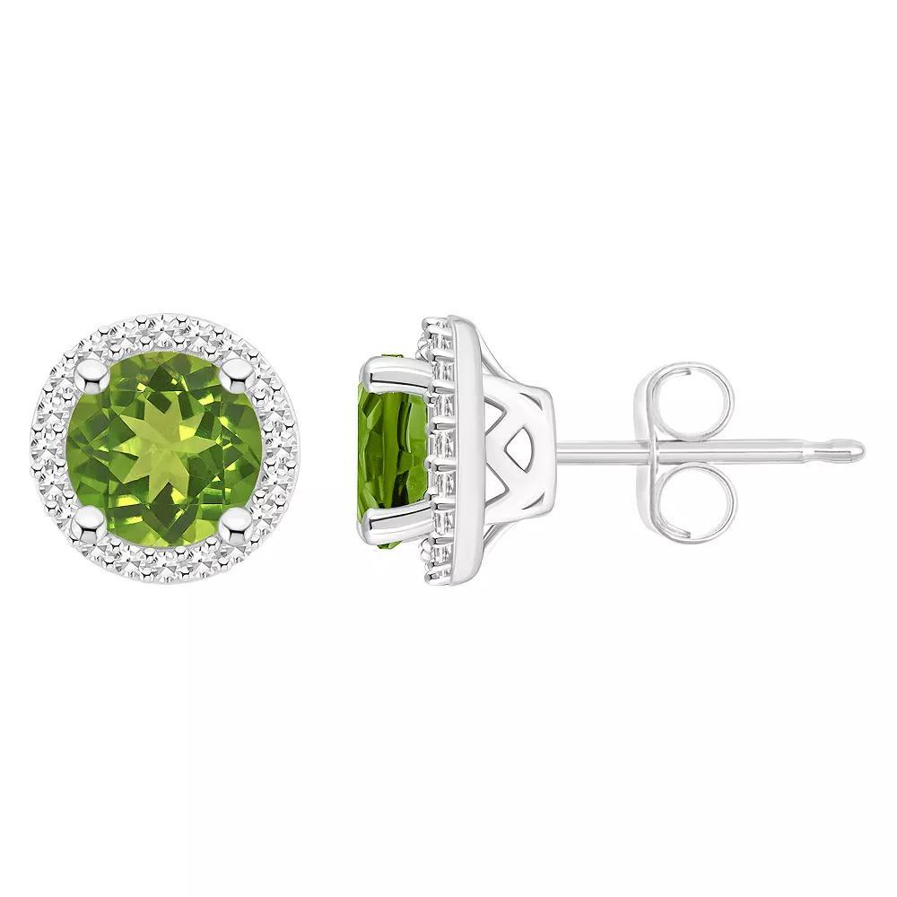 Celebration Gems Sterling Silver Gemstone & 1/5 Carat T.W. Diamond 6mm Halo Stud Earrings, Women's, Peridot Product Image