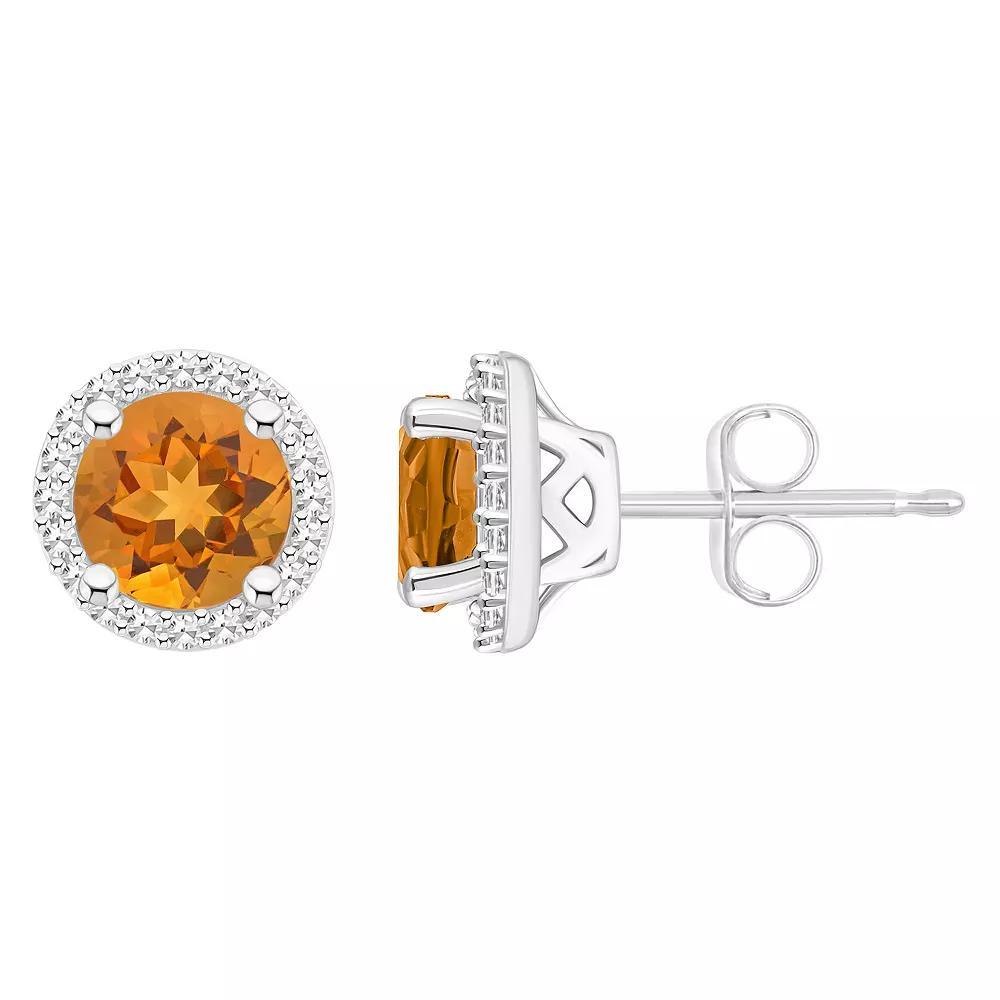 Celebration Gems Sterling Silver Gemstone & 1/5 Carat T.W. Diamond 6mm Halo Stud Earrings, Women's, Citrine Product Image