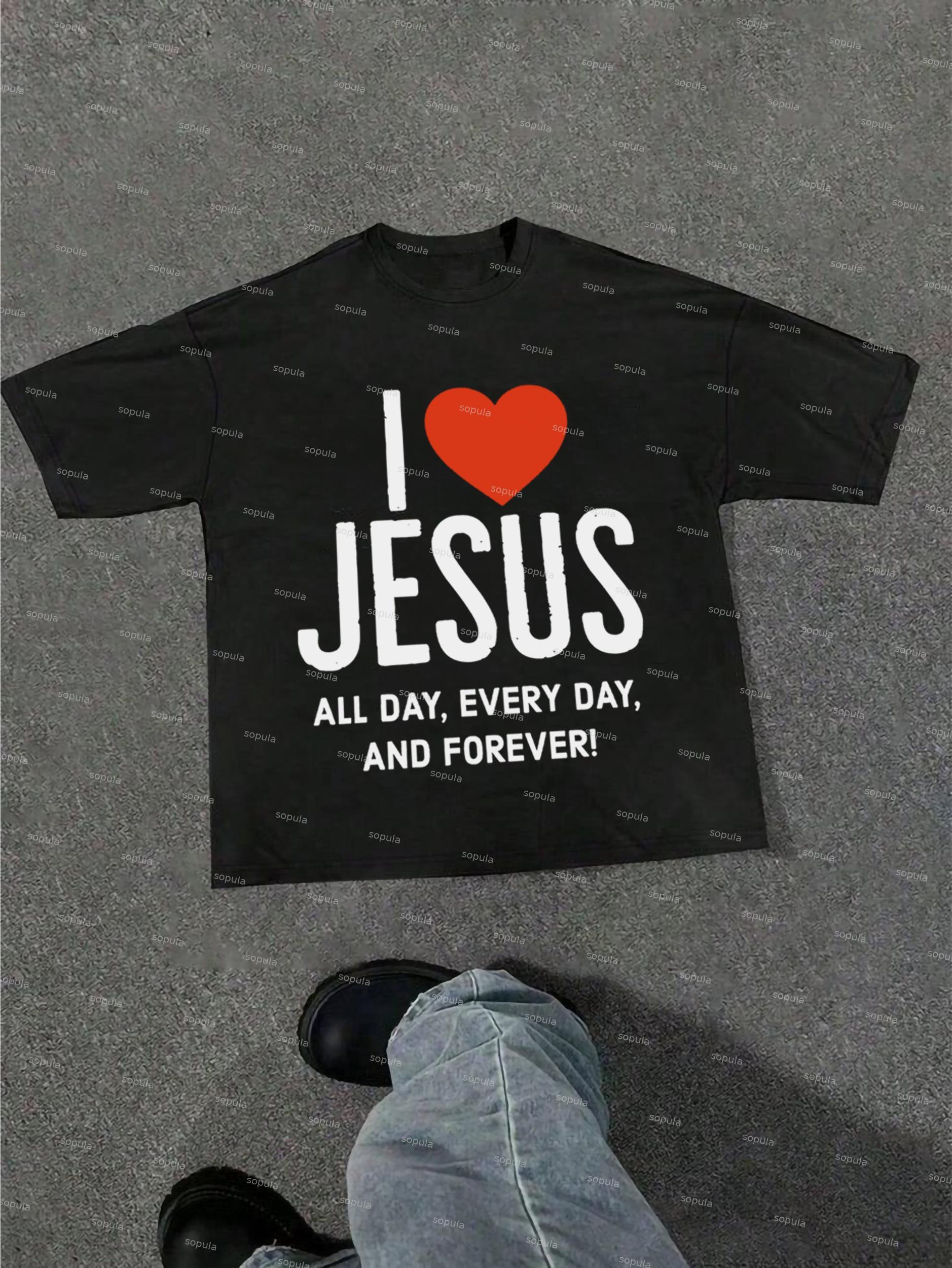 I Love Jesus Heart Graphic Cotton T-shirt Product Image