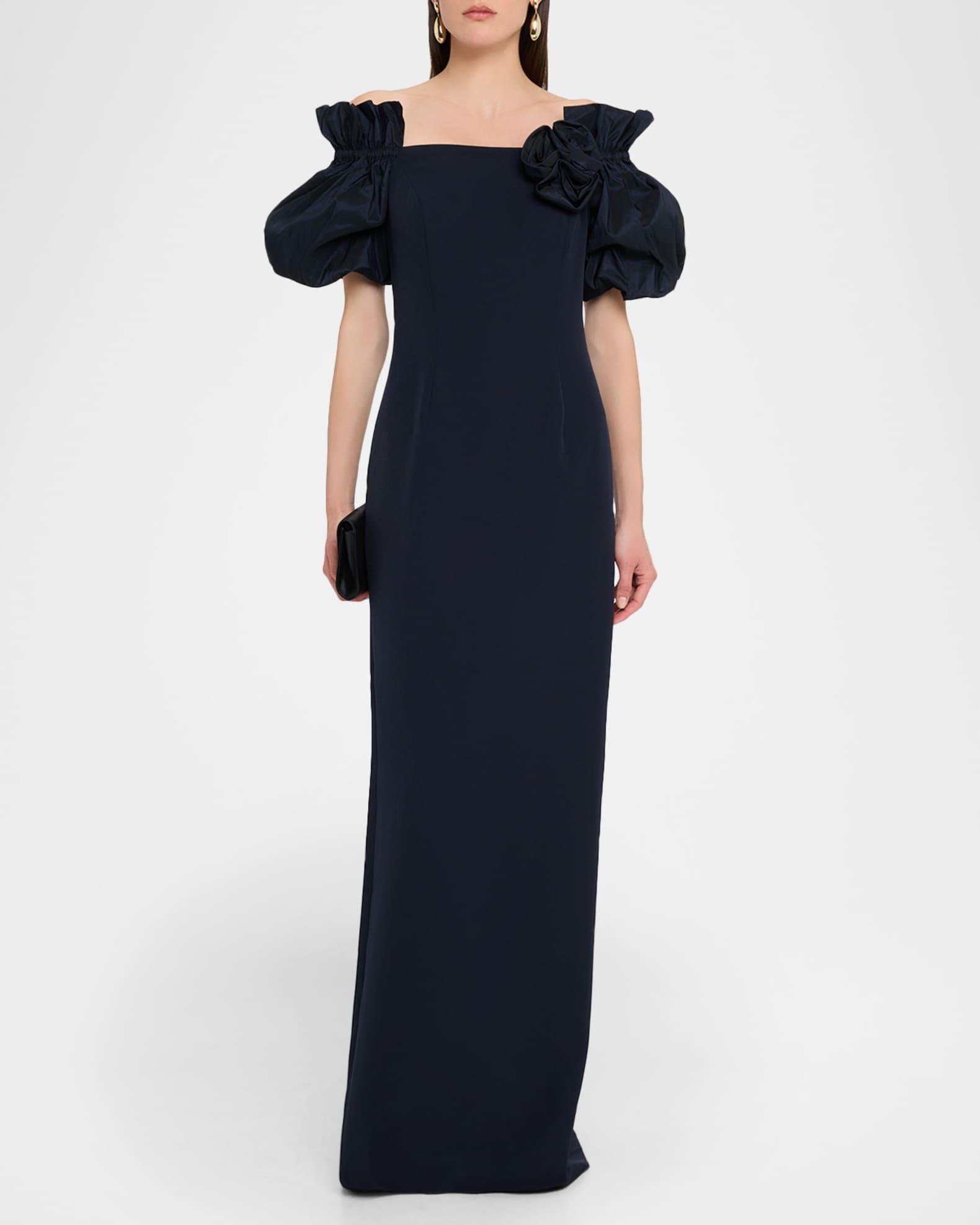Off-Shoulder Crepe Column Gown Product Image