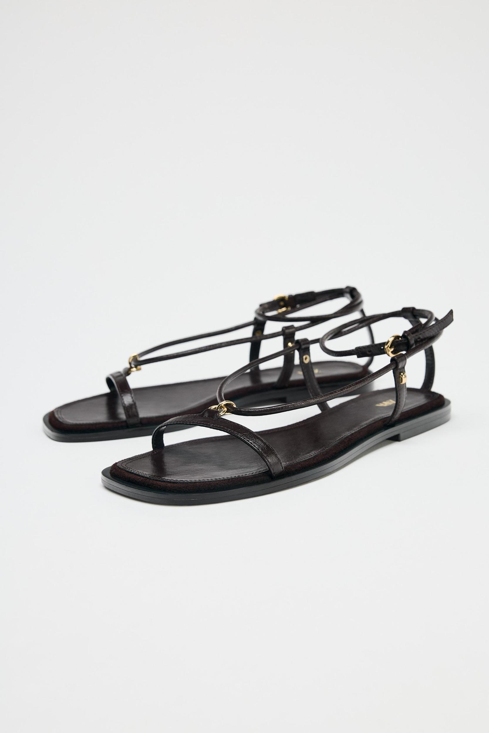 LEATHER THIN STRAP SANDALS Product Image