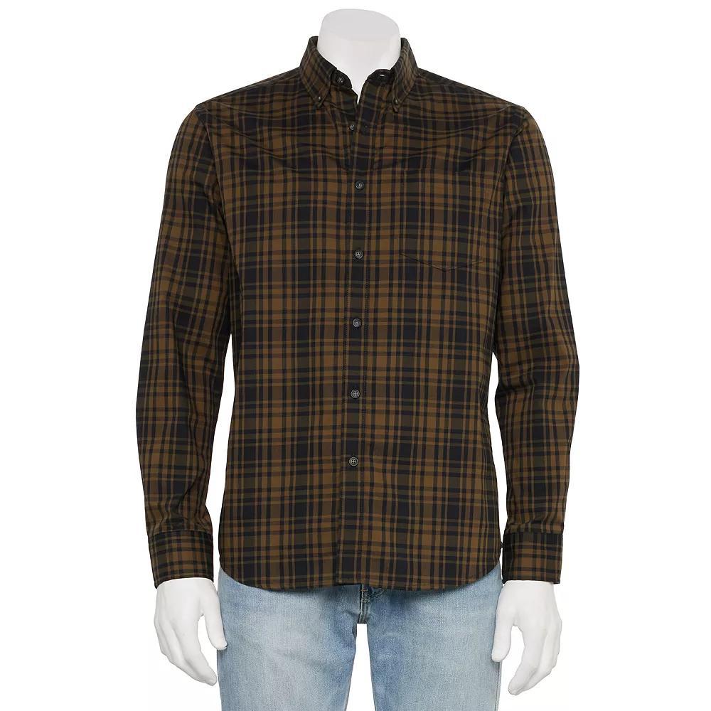 Men's Sonoma Goods For Life® Long Sleeve Perfect Length Button-Down Shirt, Size: Medium, Blue Gingham Product Image