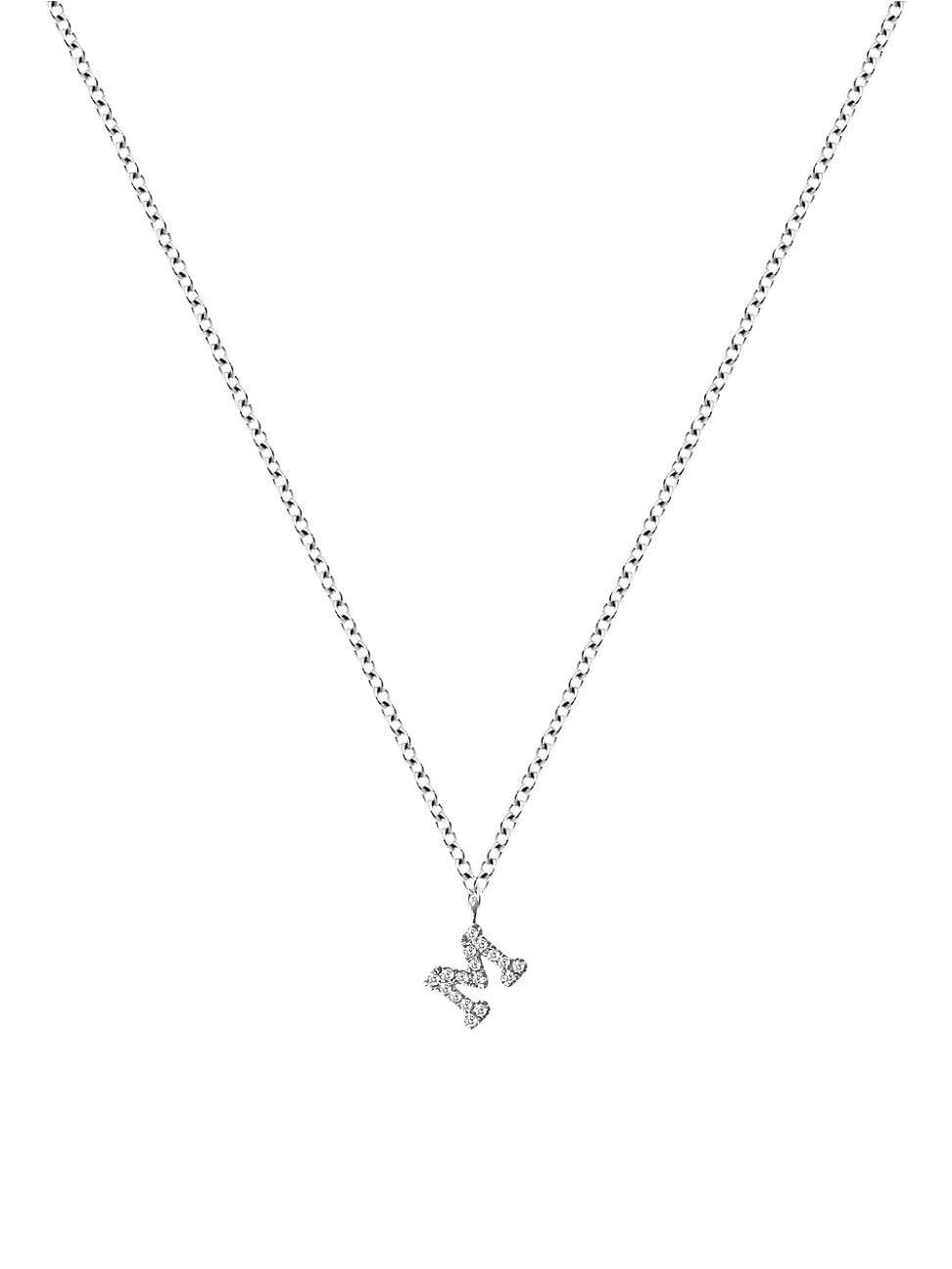 Womens 14K White Gold Diamond Intial Pendant Necklace Product Image