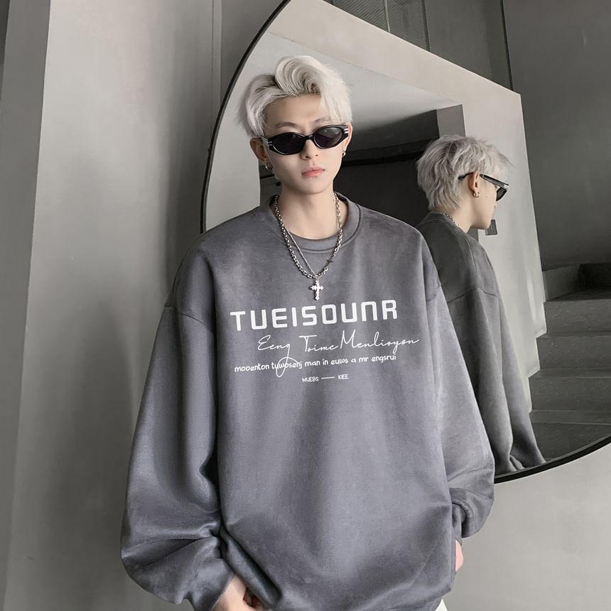 Crew Neck Lettering Oversized Sweatshirt Product Image