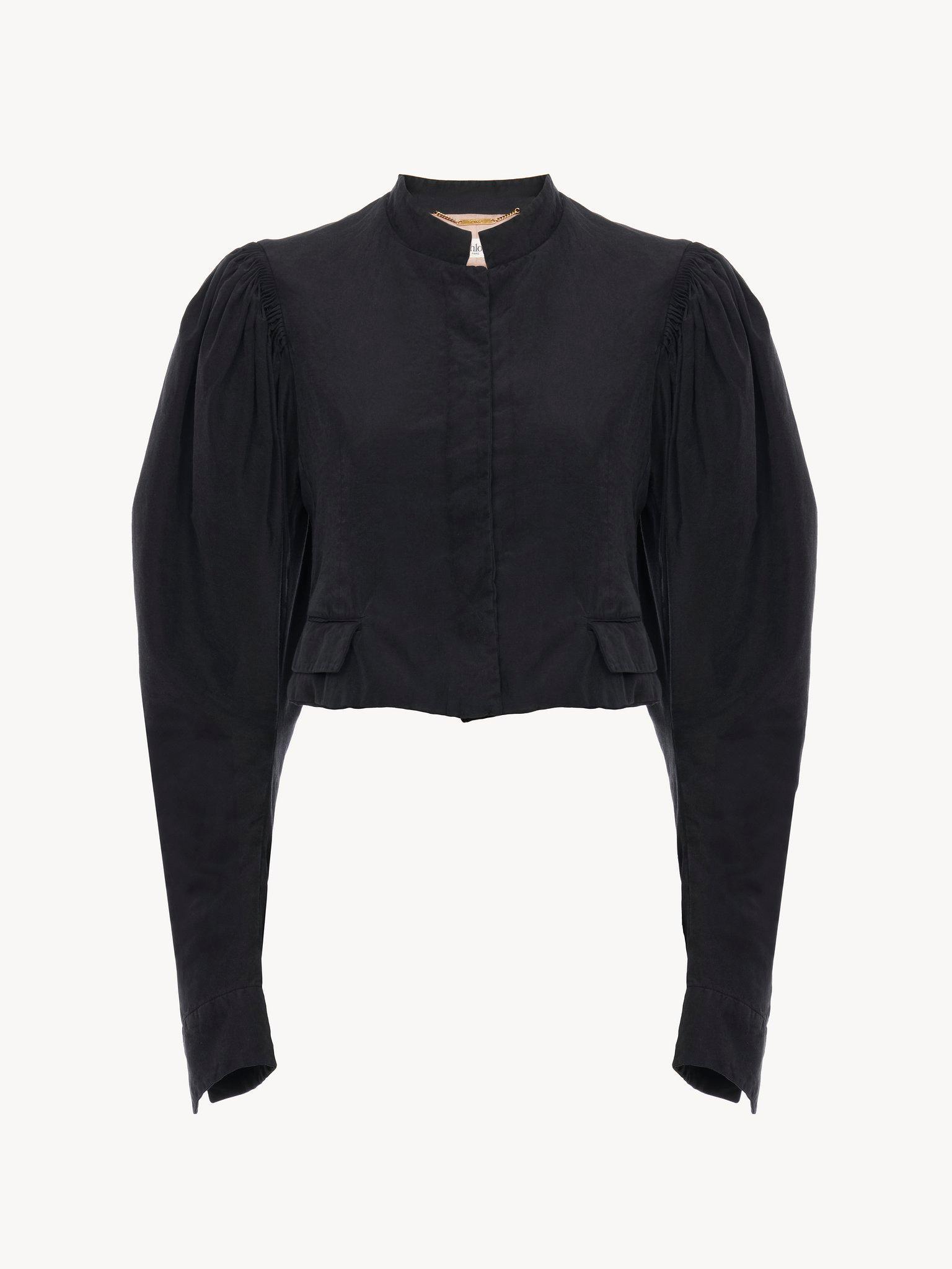 Puff-sleeve cropped jacket in silk faille Product Image