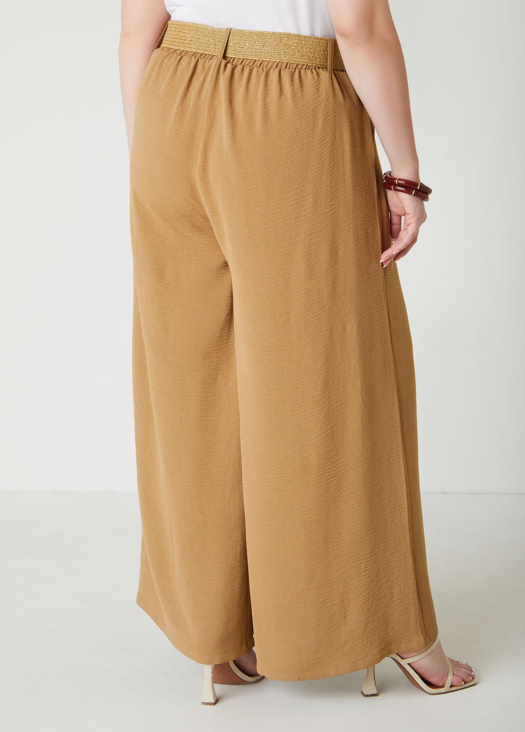 Belted Textured Wide Leg Pants Product Image