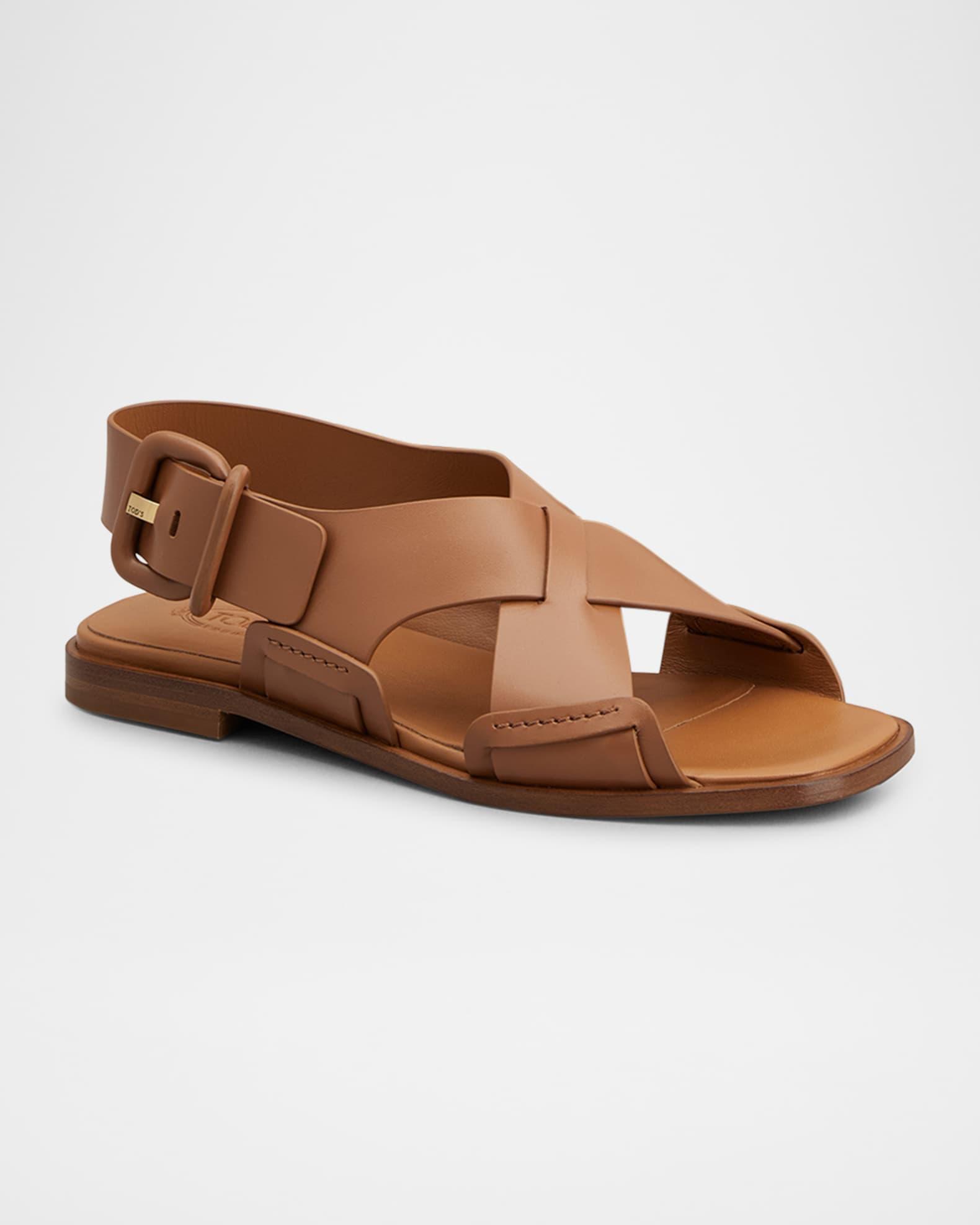 Leather Criscross Flat Sandals Product Image