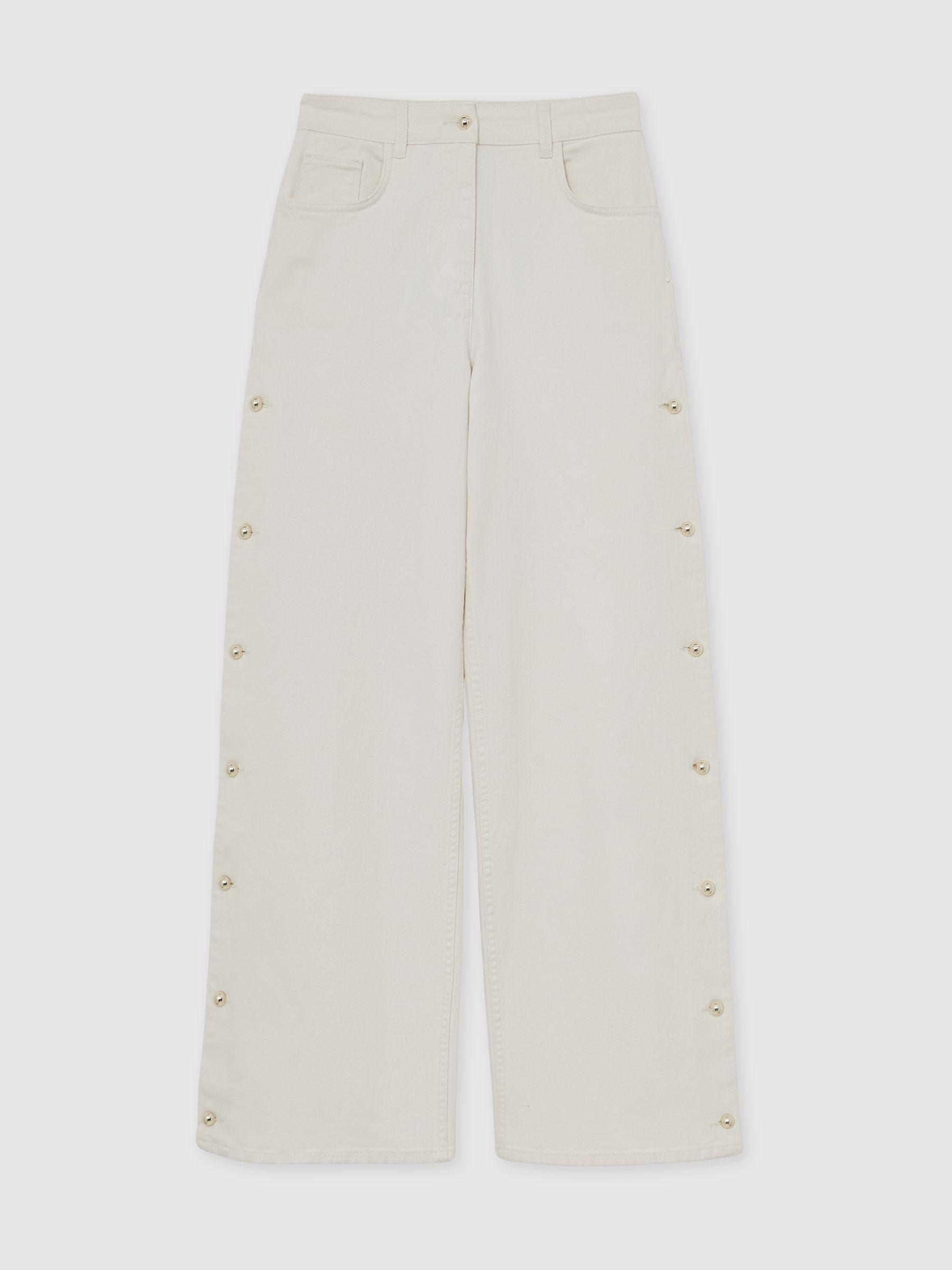 Side Button Wide Leg Jeans in Cream Product Image