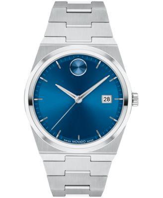 Movado Mens Quest Blue Dial Quartz Analog Stainless Steel Bracelet Watch Product Image