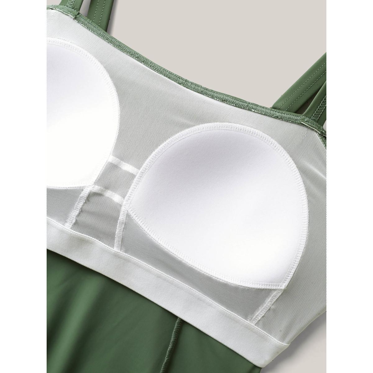 Plus Size Ruffled Non-Removable Cups Swim Dress Women's Swimwear ArmyGreen Resort Bodycon One-shoulder neck High stretch Curve Swim Dresses BloomChic 30/6X Product Image