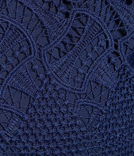 Kay Unger Geometric Lace Surplice V-Neckline Sleeveless Belted Gown Product Image