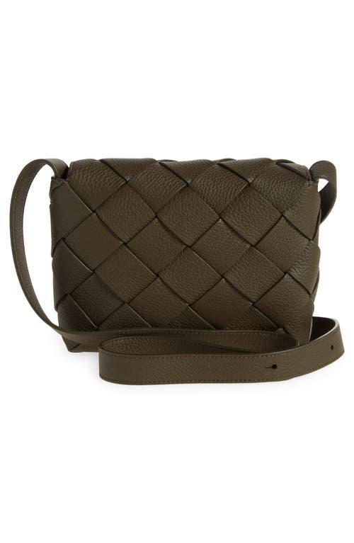 BOTTEGA VENETA Men's Small Diagonal Intreccio Leather Messenger Bag In Kaki Silver Product Image