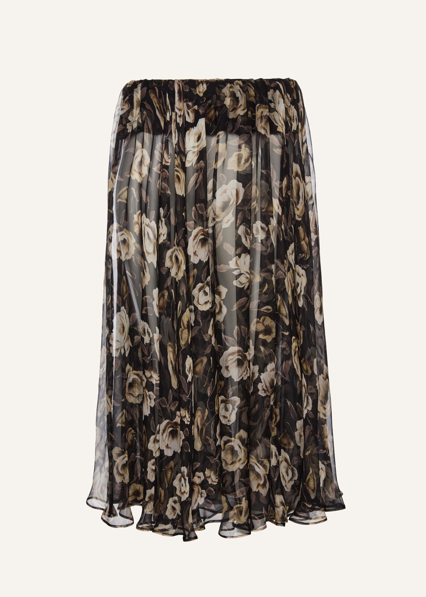 Sheer midi skirt in black print Product Image