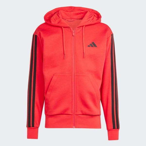 Men's adidas Essentials 3-Stripes Fleece Sportswear Zip Front Hoodie, Size: Small, Pure Ruby Black Product Image