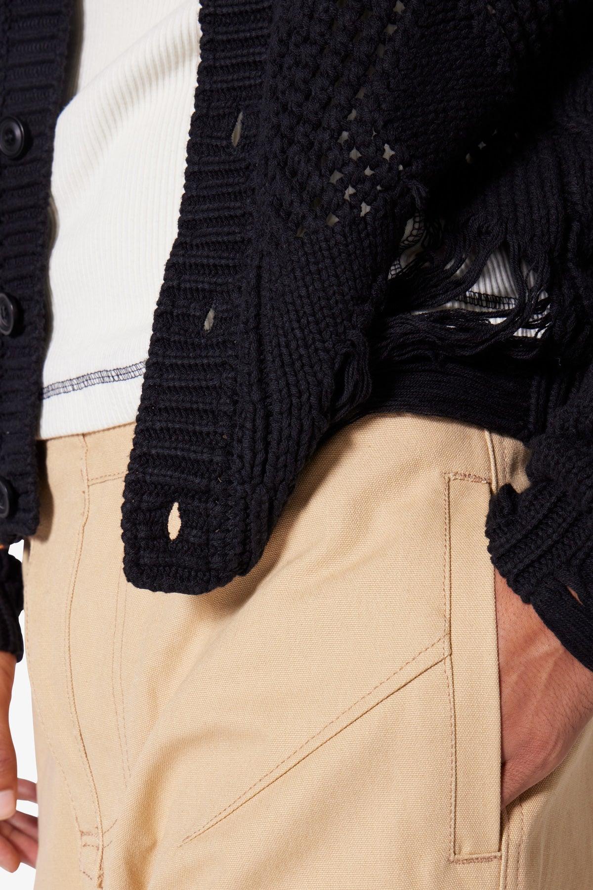 Chunky Distressed Cardigan Sweater - Black Product Image