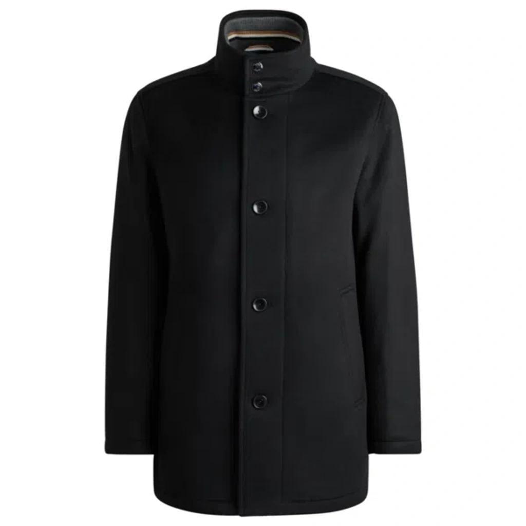 HUGO BOSS Relaxed-fit Short Coat In Wool And Cashmere In Black Product Image