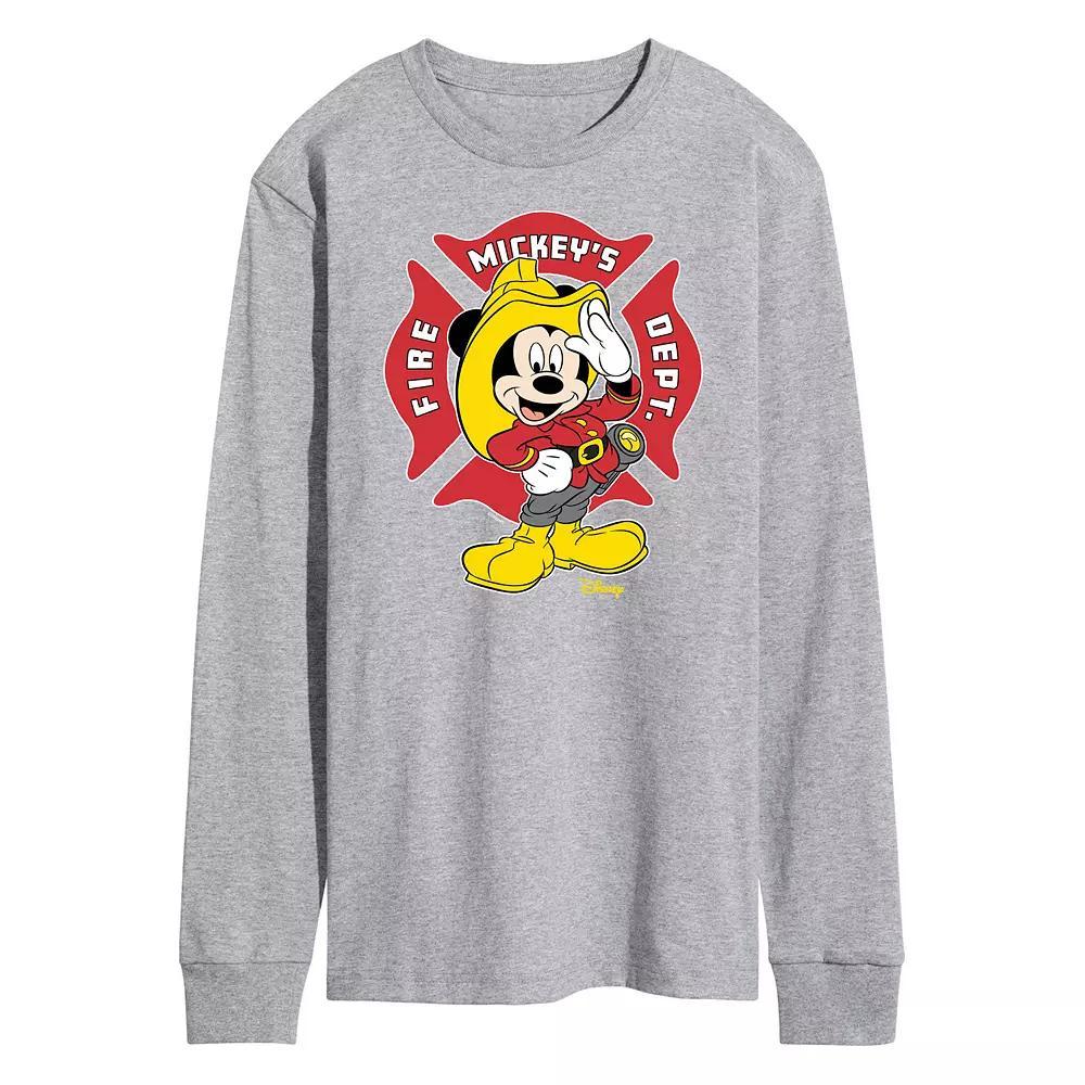 Disney's Mickey Mouse Men's Fire Dept. Badge Long Sleeve Graphic Tee,  Product Image