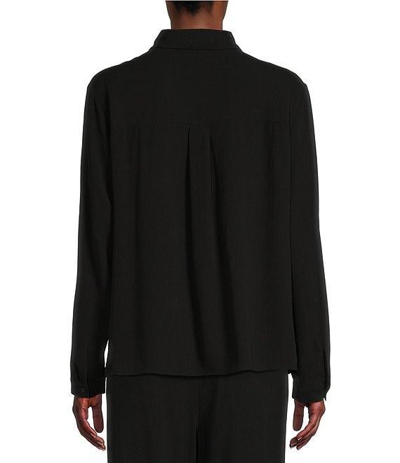 Eileen Fisher Petite Size Silk Georgette Crepe Point Collar Long Sleeve Button Front Shirt Product Image