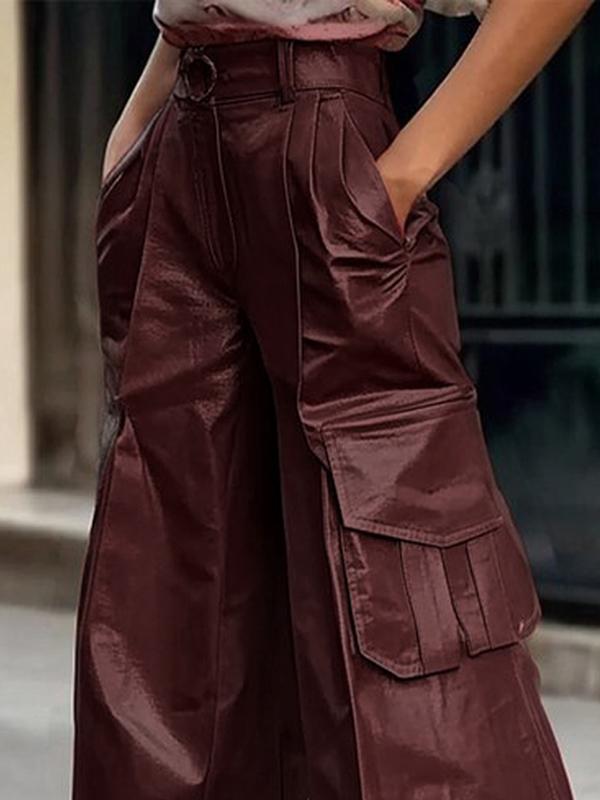 Loose Wide Leg Pleated Pockets Solid Color Split-Joint Pants Trousers Product Image