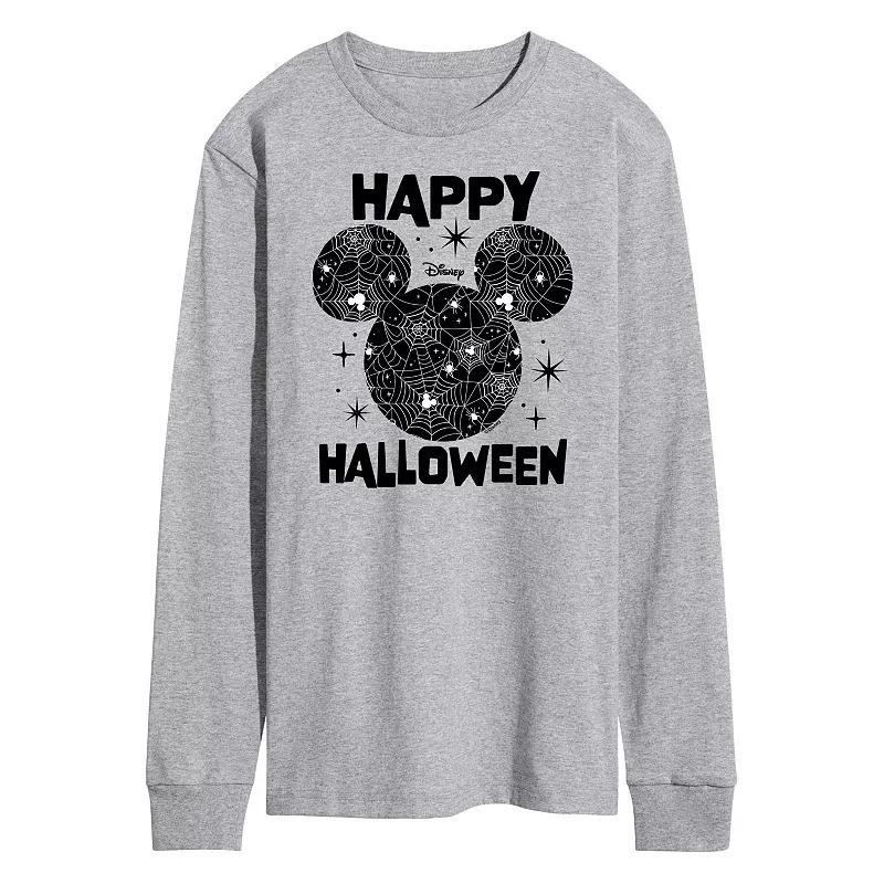 Disney's Mickey Mouse Men's Happy Halloween Silhouette Long Sleeve Graphic Tee, Size: Small, Gray Product Image