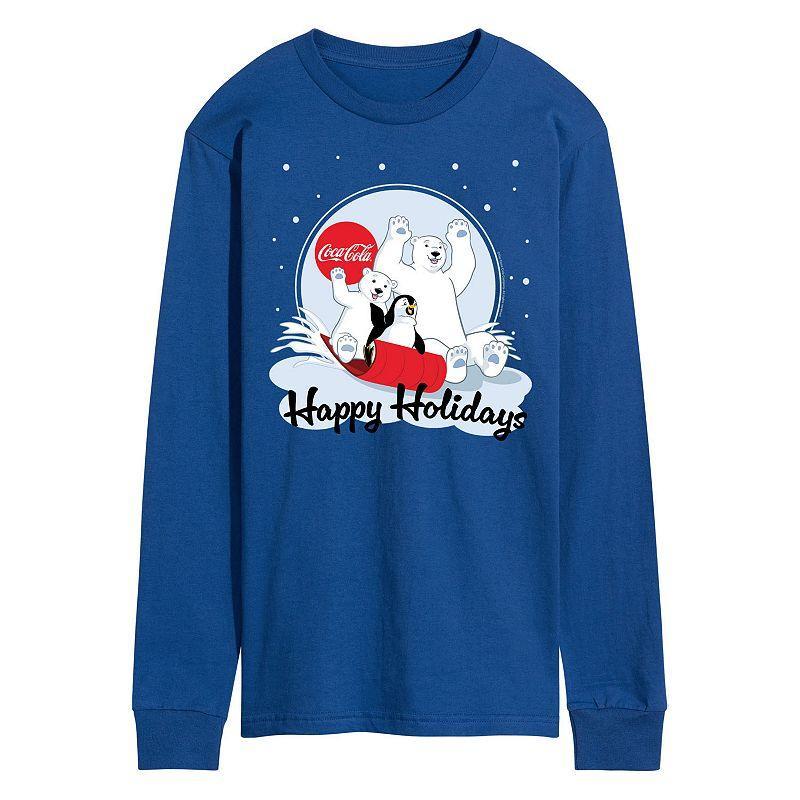 Men's CocaCola Happy Holiday Sled Long Sleeve Graphic Tee, Size: Medium, Blue Product Image