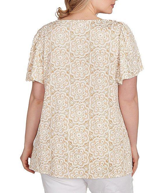 Ruby Rd. Plus Size Embellished Beaded Macrame Scoop Neck Short Sleeve Top Product Image