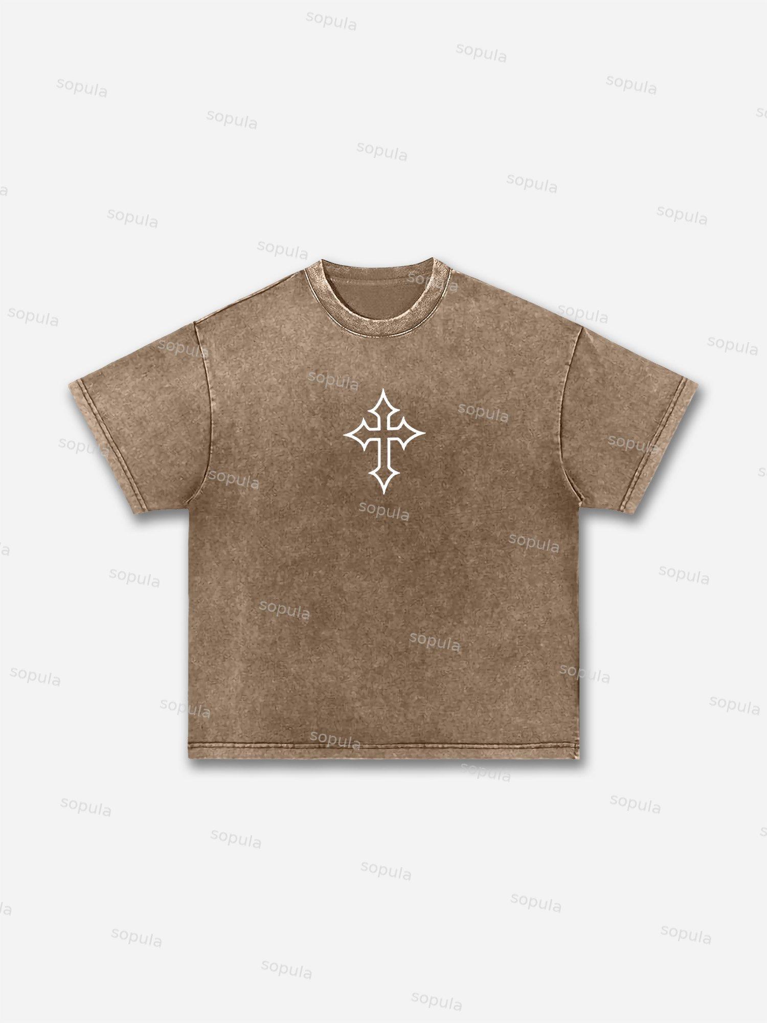 Cross Jesus Graphic Acid Wash T-shirt Product Image