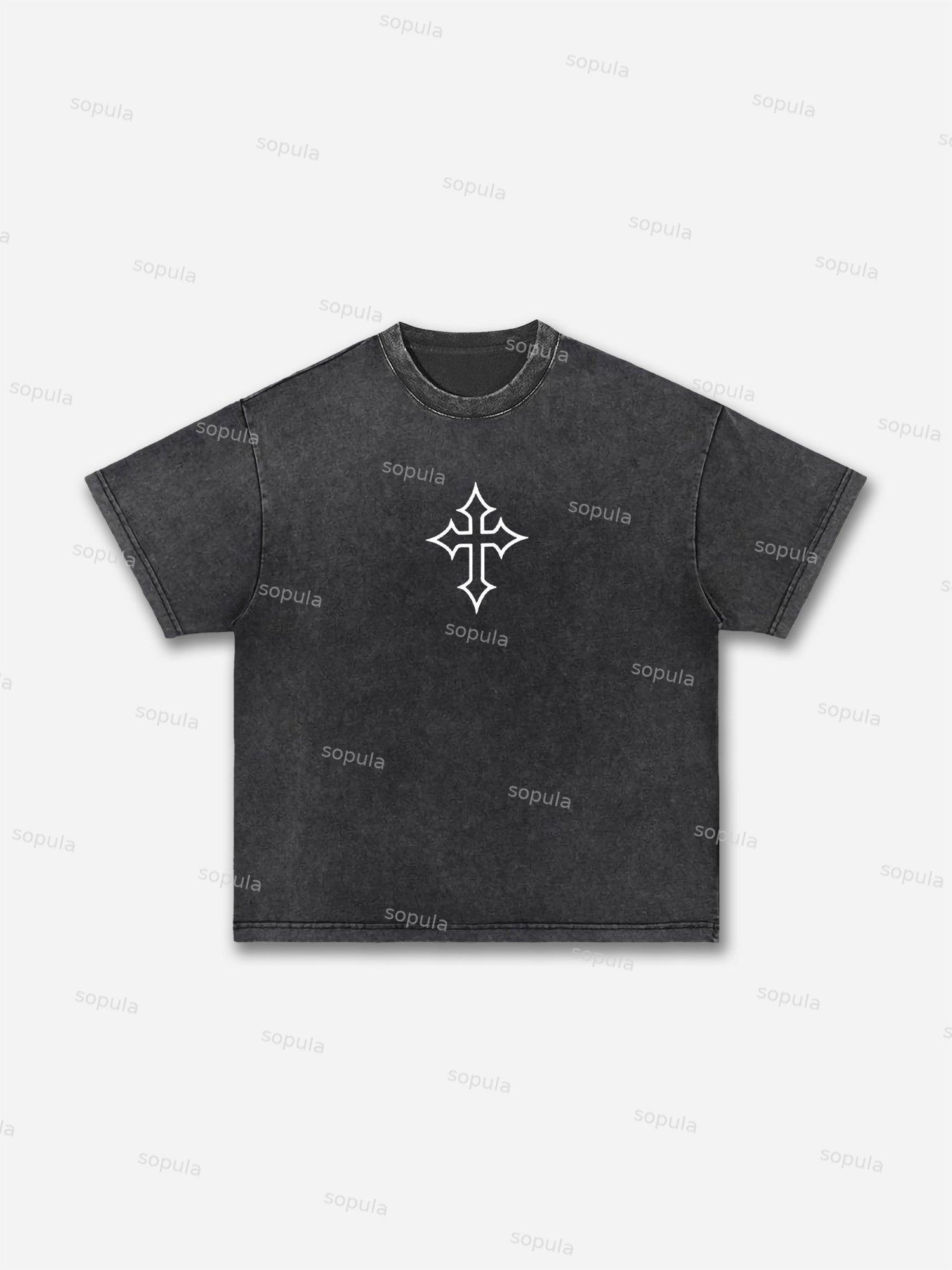 Cross Jesus Graphic Acid Wash T-shirt Product Image