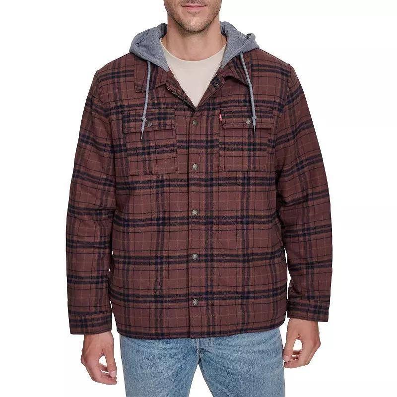 Big & Tall Levi's® Plaid High-Pile Fleece-Lined Hooded Shirt Jacket, Men's, Size: Large Tall, Red Black Plaid Product Image