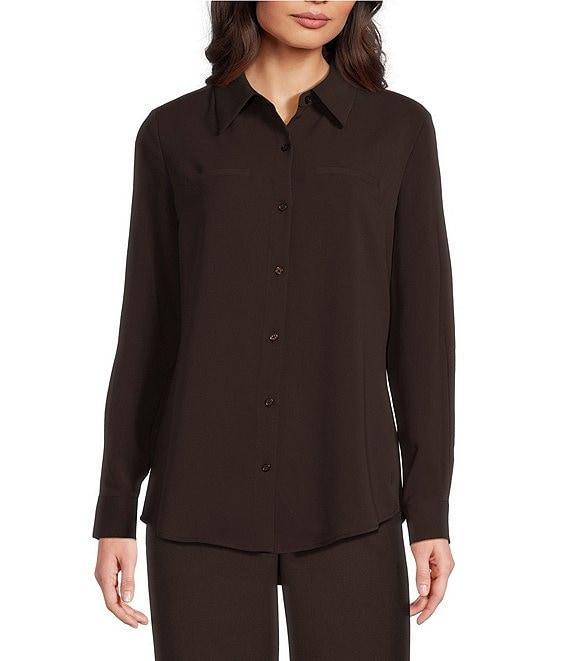 Alex Marie Piper Lightweight Soft Crepe de Chine Point Collar Long Sleeve Button Front Top Product Image