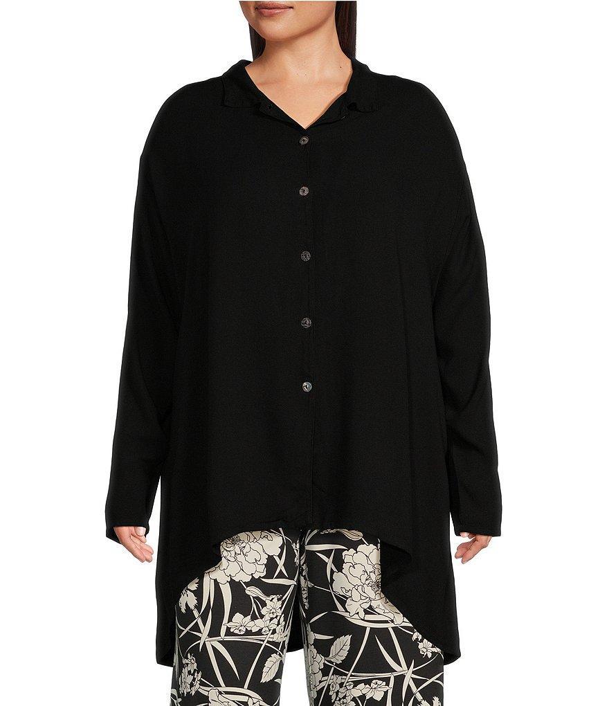 Bryn Walker Plus Size Mirren Rayon Crepe Collar Neck Long Sleeve Button Front Top Product Image