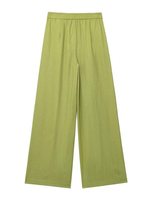 Loose Solid Color Split-Joint Split-Side Lapel Blouse + Elasticity Pleated Pants Trousers Two Pieces Set Product Image