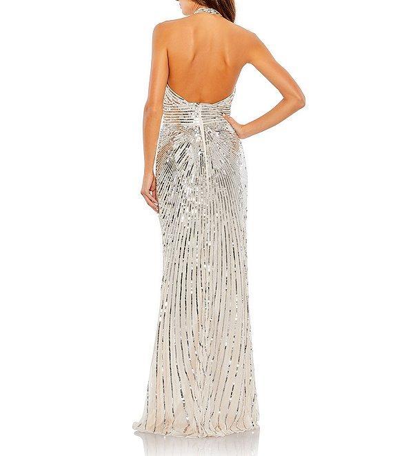 Mac Duggal Halter Keyhole Neck Sequin Front Slit Column Gown Product Image