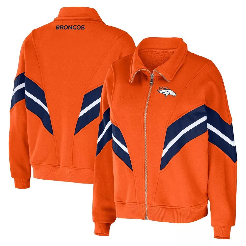 Women's WEAR by Erin Andrews Orange Denver Broncos Plus Size Yarn Dye Stripe Full-Zip Jacket, Size: 1XL Product Image