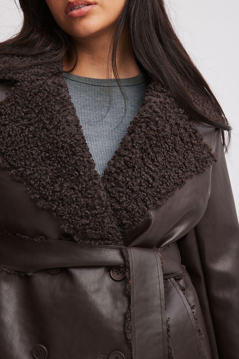 Short Teddy Detail Pu Coat Product Image