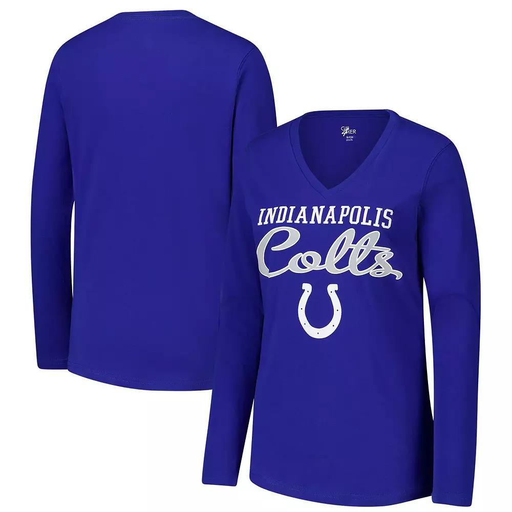 Women's G-III 4Her by Carl Banks Royal Indianapolis Colts Post Season Long Sleeve V-Neck T-Shirt,  Product Image