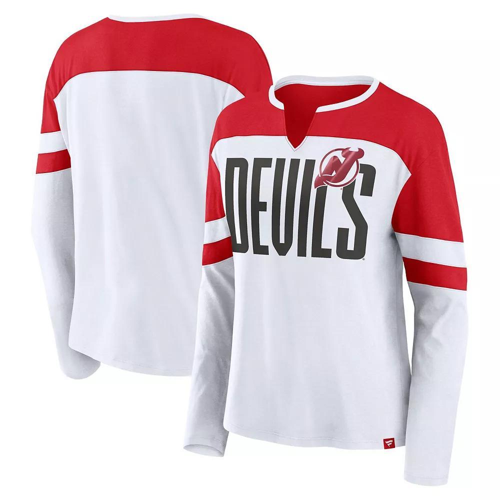 Women's Fanatics White New Jersey Devils Frozen Long Sleeve Notch Neck T-Shirt, Size: XL, Nhl White Product Image