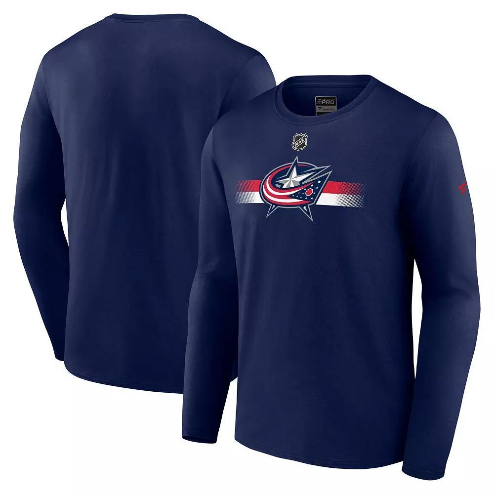 Men's Fanatics Navy Columbus Blue Jackets Authentic Pro Secondary Long Sleeve T-Shirt,  Product Image