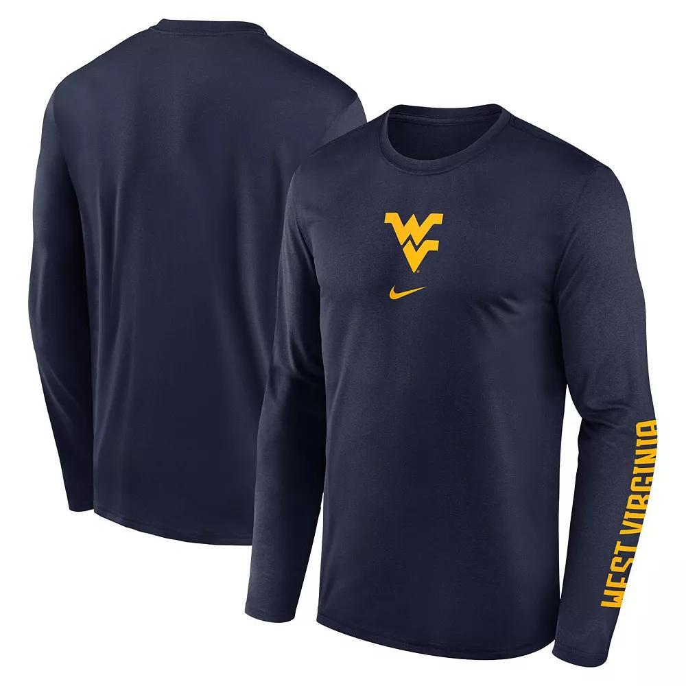 Men's Nike  Navy West Virginia Mountaineers Primetime Center Lockup Two-Hit Legend Long Sleeve T-Shirt, Size: XL, Blue Product Image