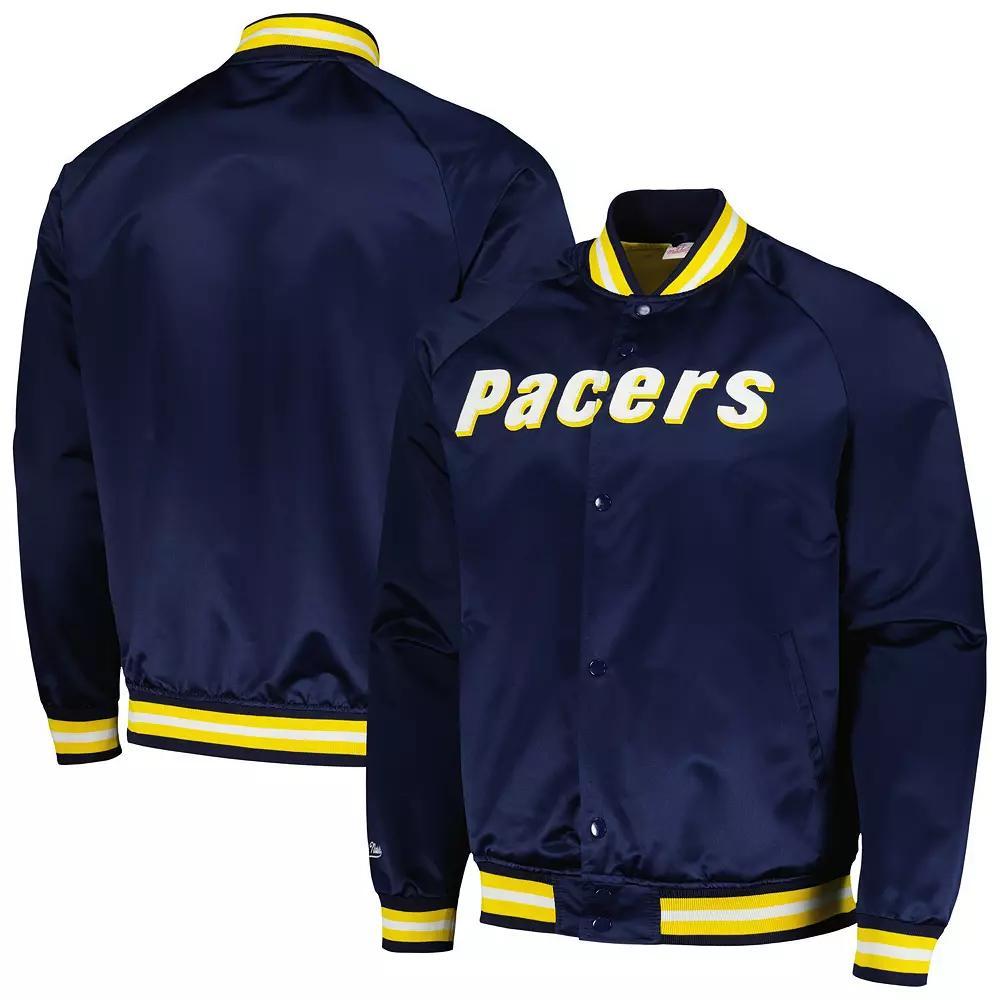 Men's Mitchell & Ness Navy Indiana Pacers Hardwood Classics Throwback Wordmark Raglan Full-Snap Jacket,  Product Image
