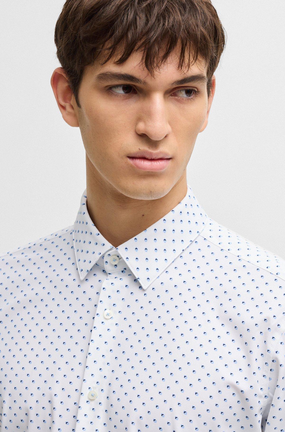 Slim-fit shirt in geometric-print performance-stretch jersey Product Image