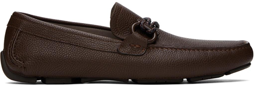 FERRAGAMO Brown Gancini Ornament Loafers In Ciocco Light Grey Product Image