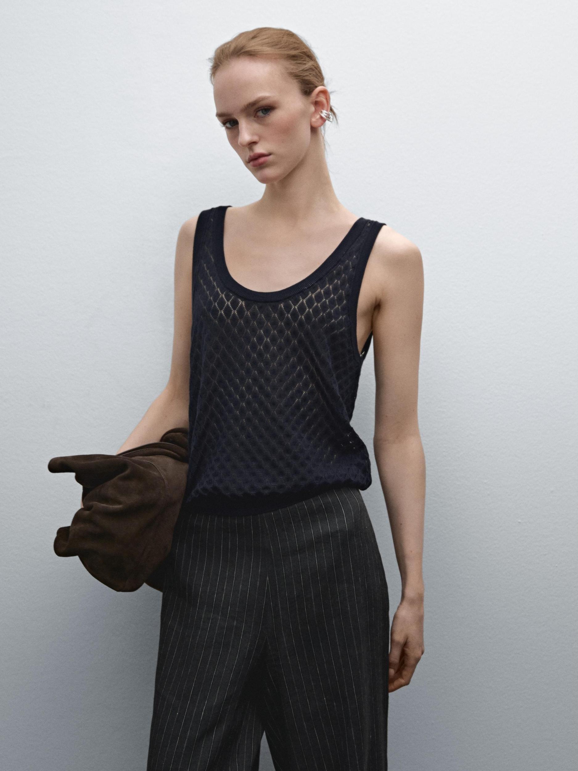 Knit openwork top with straps Product Image