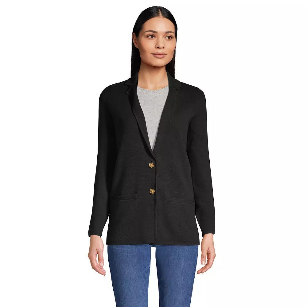 Women's Lands' End Fine Gauge Cotton Button Front Sweater Blazer, Size: XL, Deep  Blue Product Image