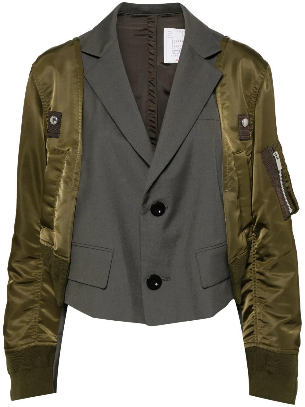 SACAI Single-breasted Panelled Bomber Jacket In Green Product Image