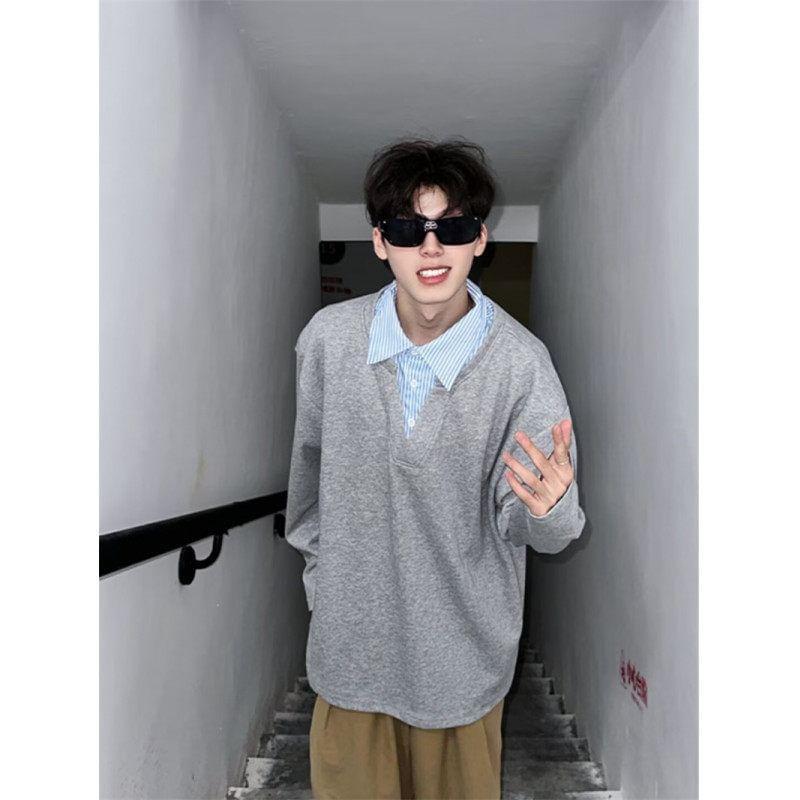 Mock Two-Piece Collared Sweatshirt Product Image