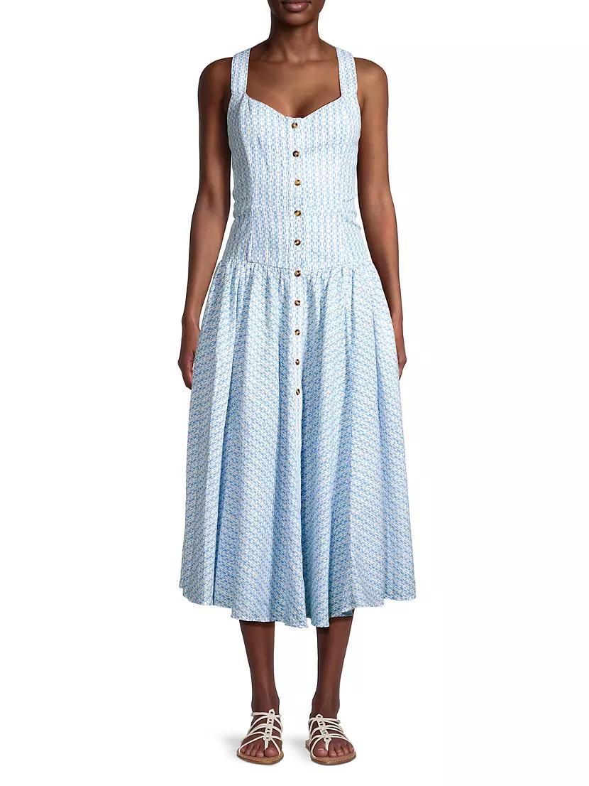 Hoku Geometric Cotton-Linen Midi-Dress Product Image