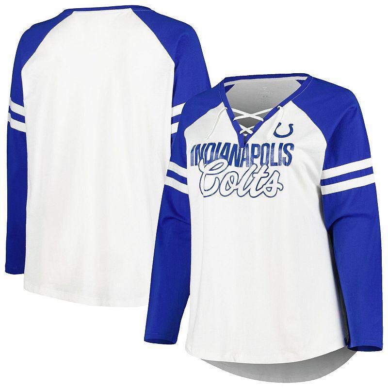 Womens Fanatics Branded Royal Indianapolis Colts Plus Size True to Form Lace-Up V-Neck Raglan Long Sleeve T-Shirt Product Image