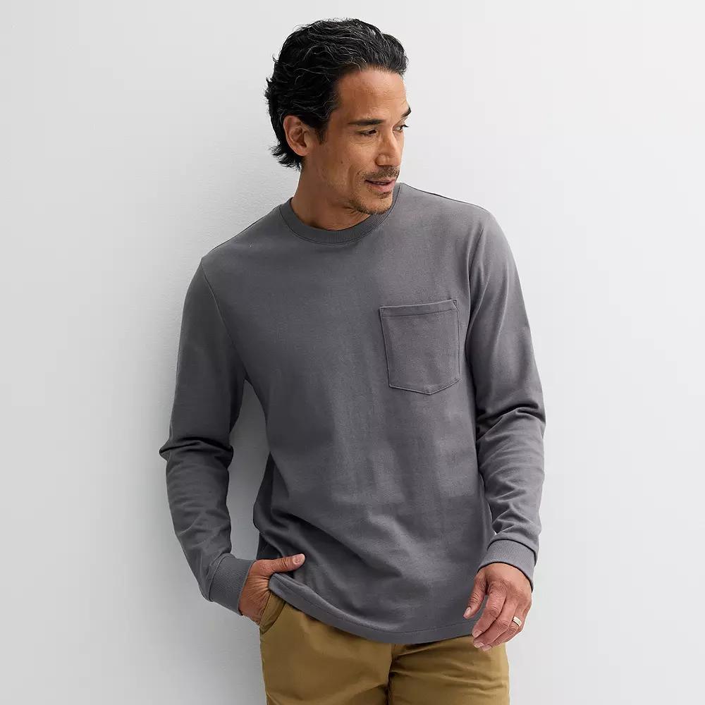 Mens Sonoma Goods For Life Supersoft Fleece Pocket Crewneck Sweatshirt Grey Gray Product Image